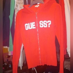 GUESS Orange Zip-Up Hoodie w Rhinestones Sz XL (Girls) Fits Sz Small (Womens)